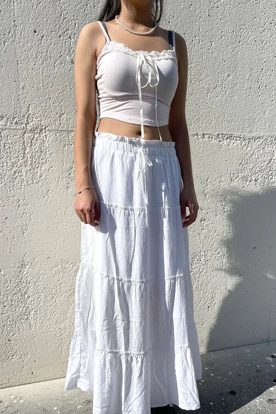 Ruffle Tiered A-Line Long Maxi Skirt