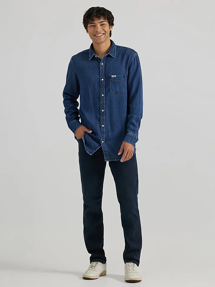 MEN'S POCKET FRONT DENIM SHIRT IN LIGHT STONE