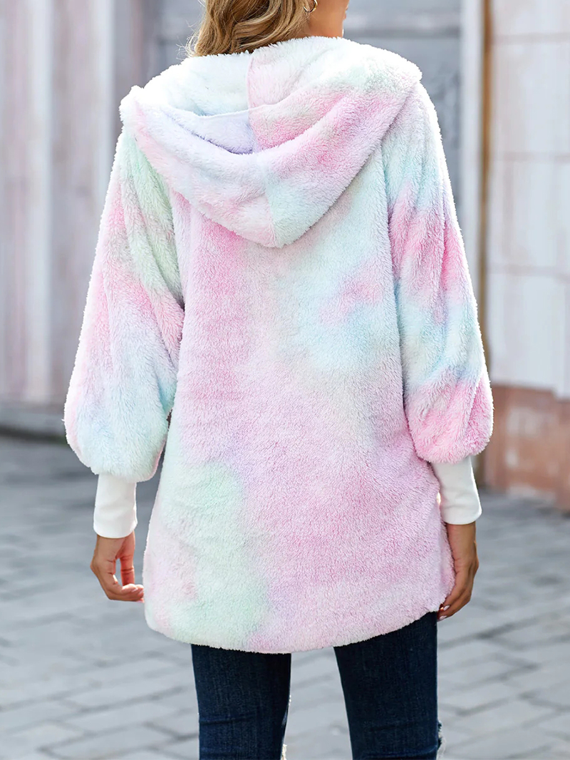 Casual colorful sherpa hooded coat