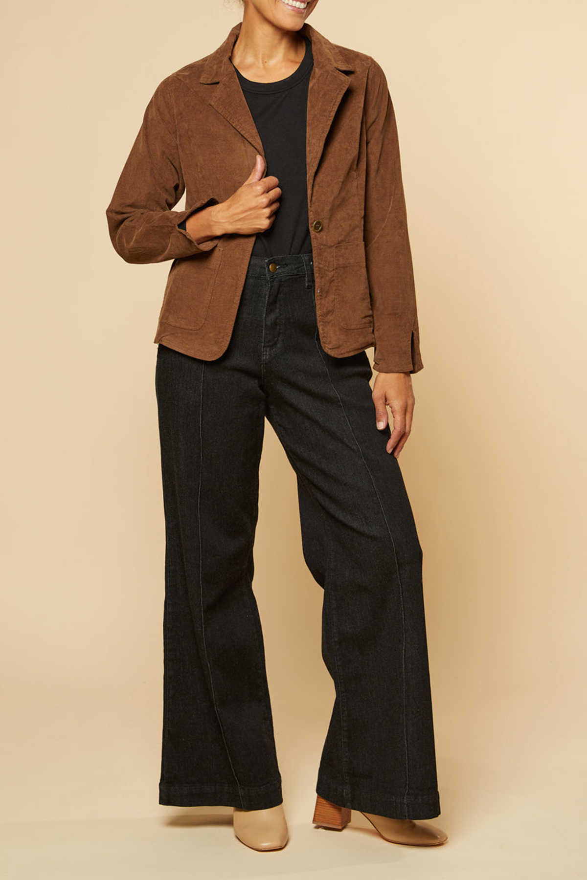 Adrift Relaxed Brushed Cotton Blazer In Chocolate