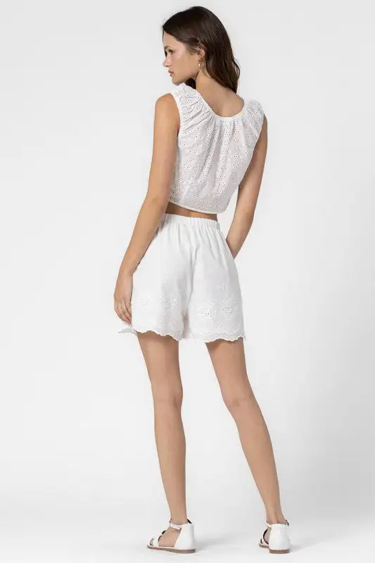 Eyelet Shirred Ribbon Tank