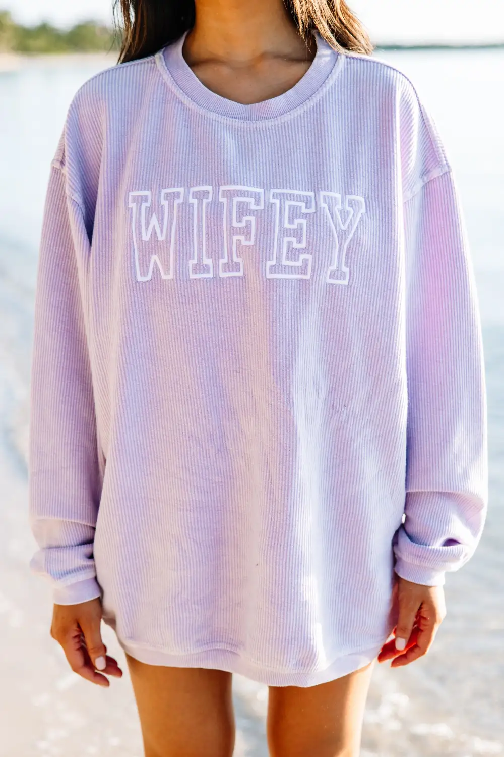 Wifey Lilac Purple Corded Embroidered Sweatshirt