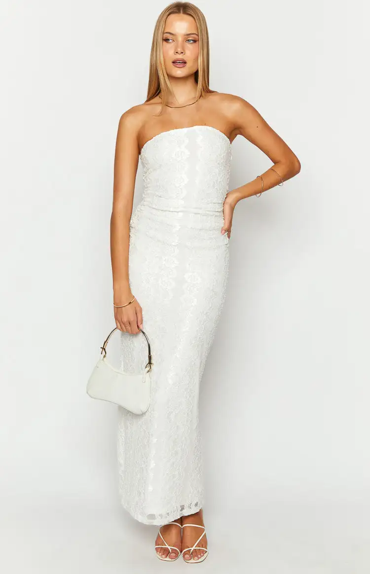 Imogen White Lace Strapless Maxi Dress