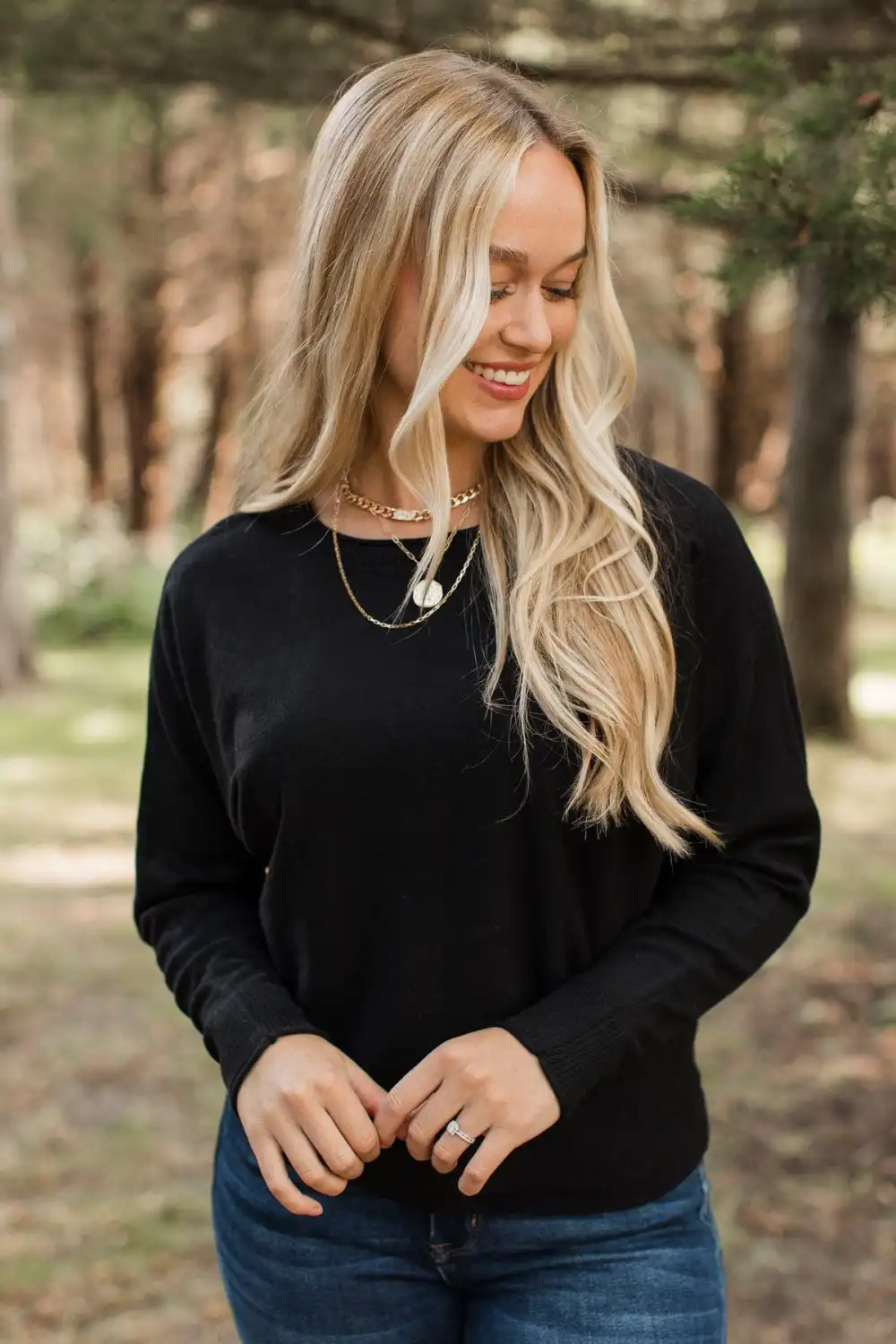 Caught Your Interest Dolman Sweater- Black