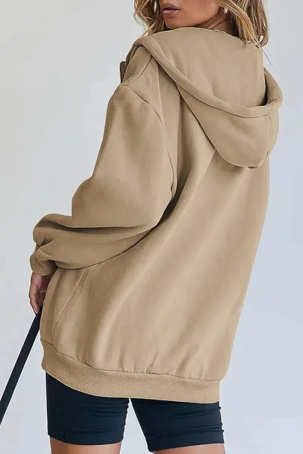 Oversized Hoodie Sweatshirts Casual Drawstring Zip Up with Pocket