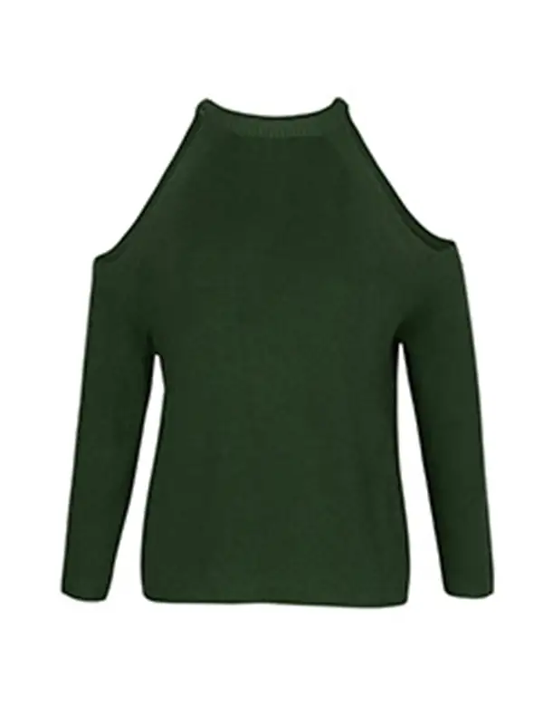 Casual Solid Color Round-Neck Cold Shoulder Long Sleeves Knitted Sweater