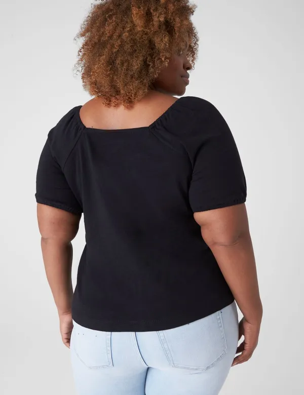 Square-Neck Button-Front Top