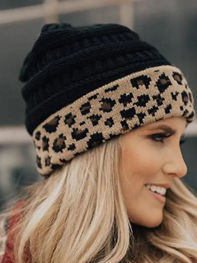 🔥Buy 3 Get 10% Off🔥Women's Western Retro Leopard Print Stitching Design Beanie (Without Logo)