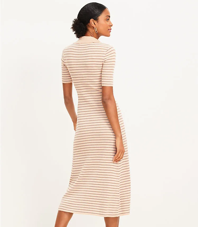 Stripe Ribbed Collared Midi Sweater Dress