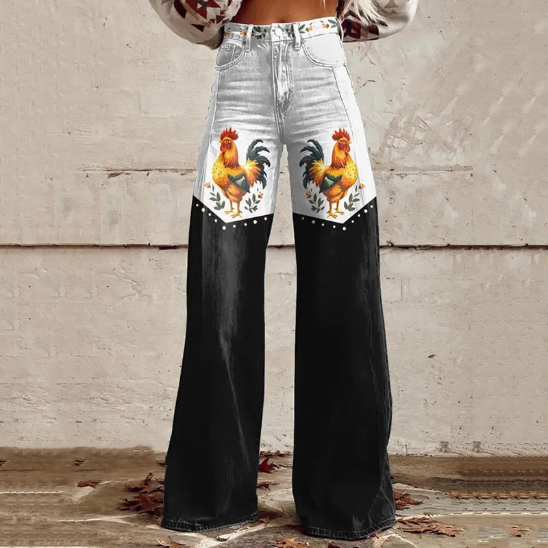 Women's Chicken Print Casual Wide Leg Pants