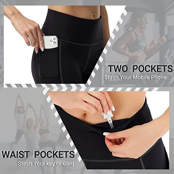 4 Pack Yoga Leggings with Pockets for Women - High Waist Tummy Control Pants for Workout