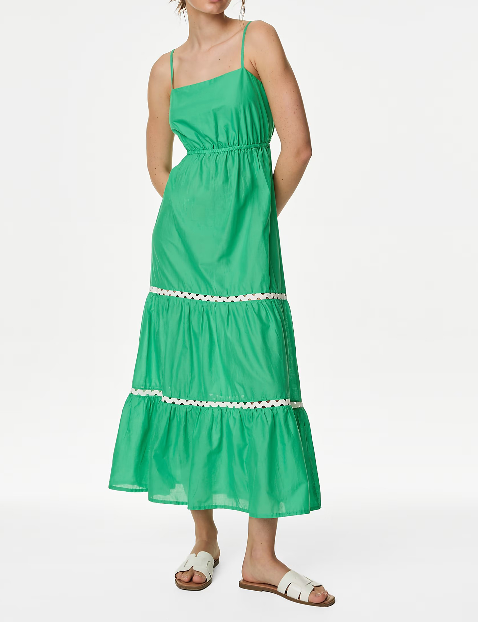 Pure Cotton Square Neck Midi Beach Dress