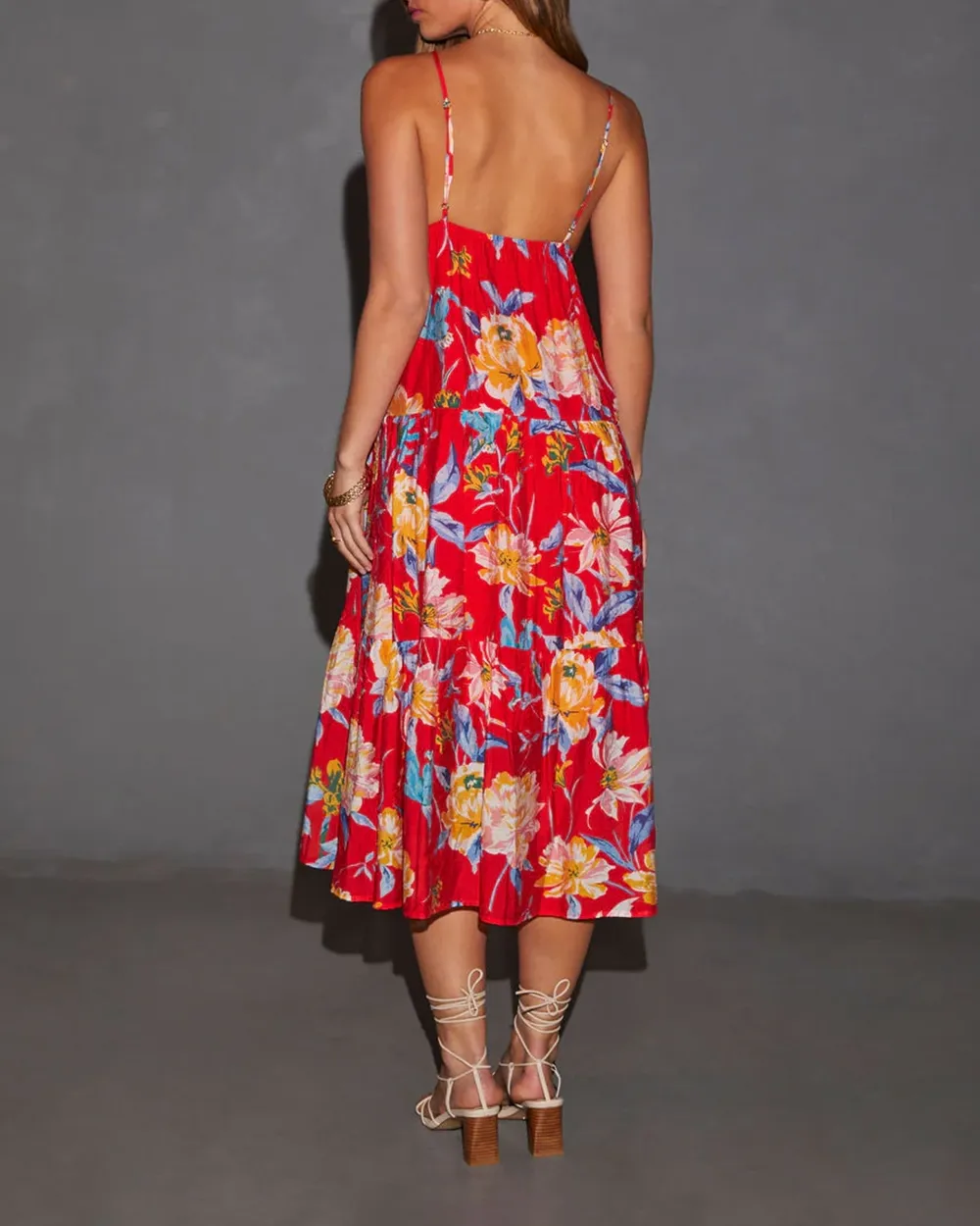 Cynthia Floral V-Neck Tiered Midi Dress