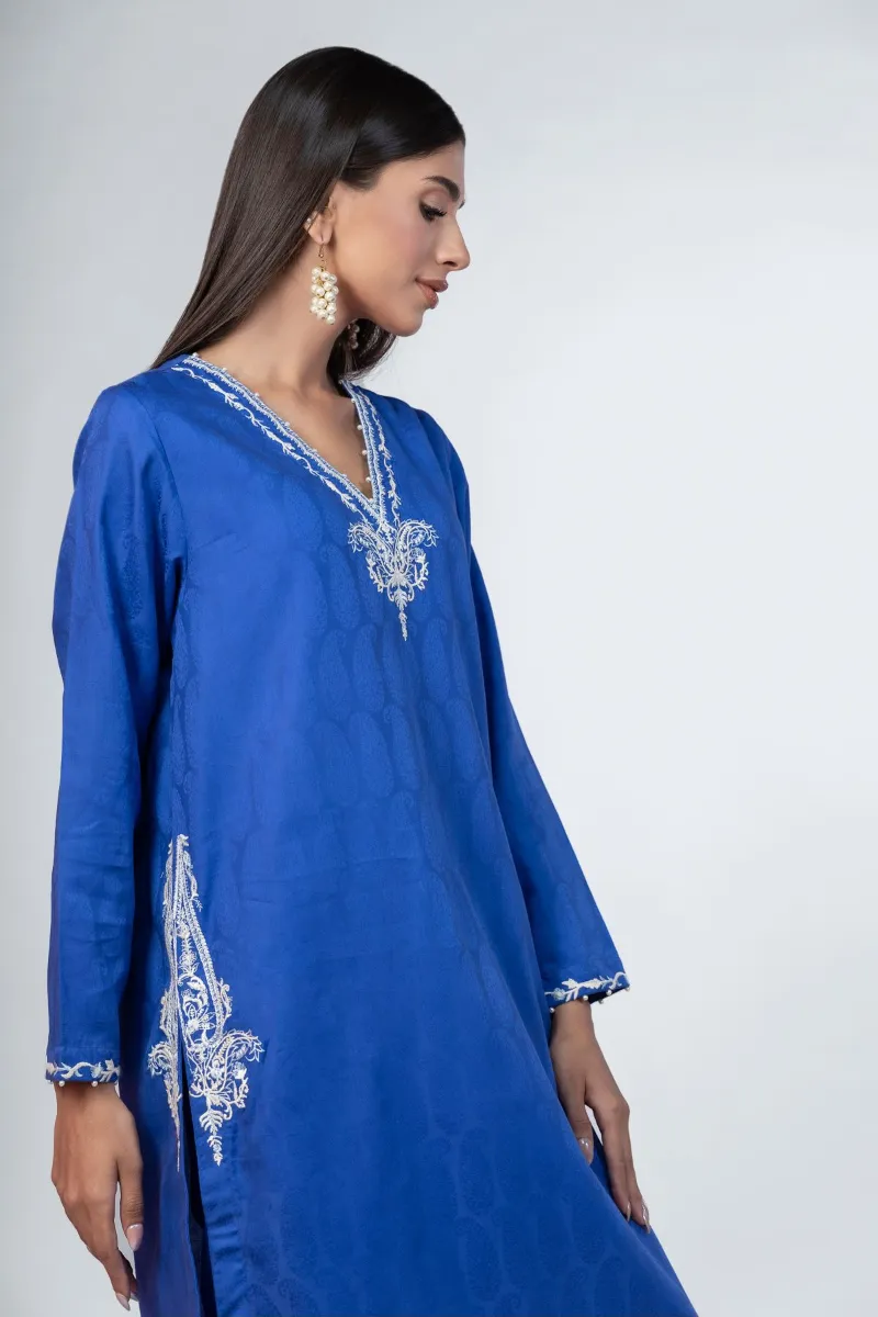 2 Piece Kurta | Embroidered & Pants | Dark Blue