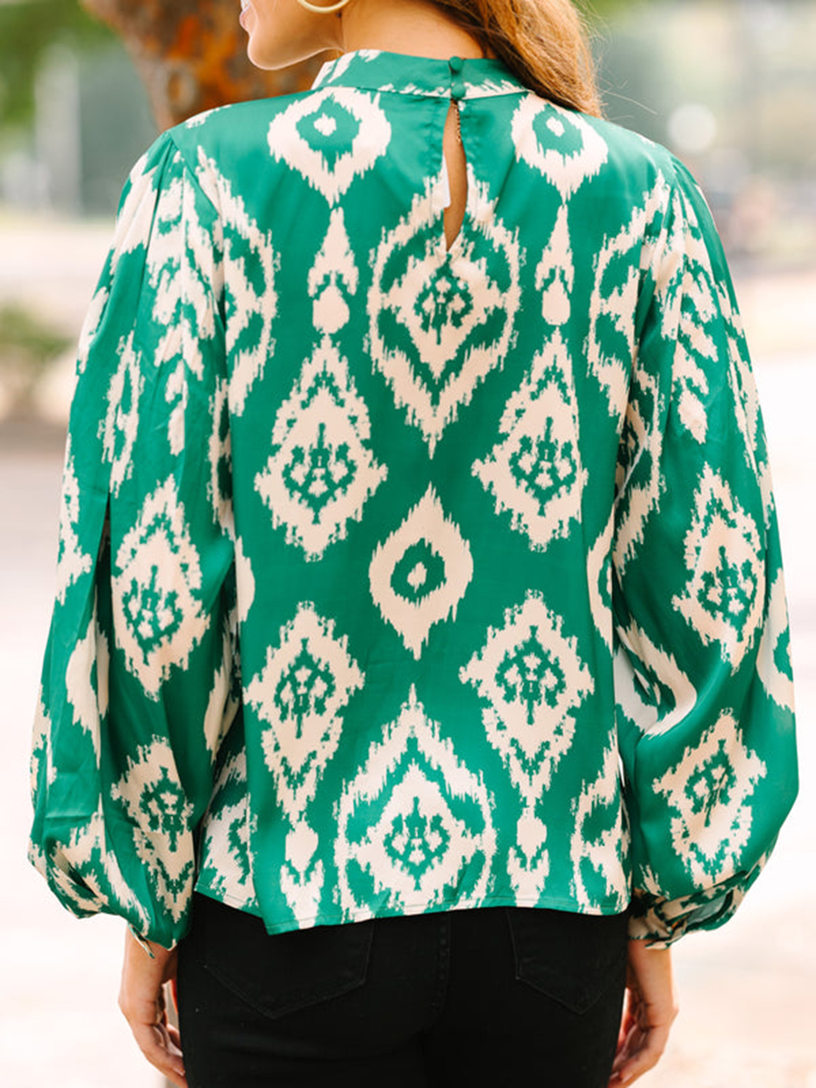 Green Abstract Satin Blouse