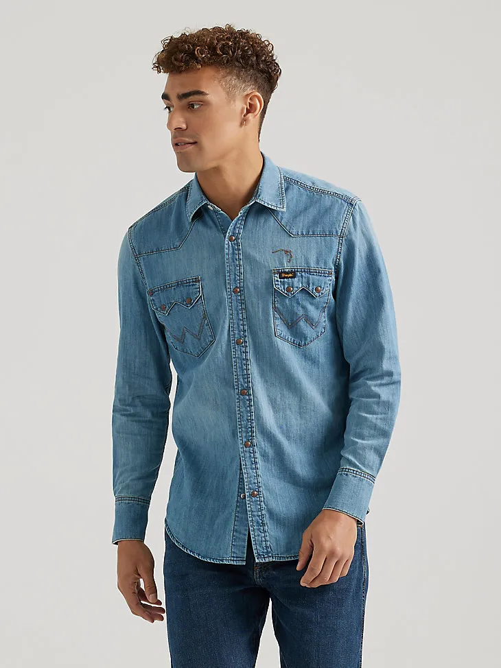 WRANGLER X BUFFALO TRACE™ MEN'S REVIVAL SHIRT IN OAK INDIGO