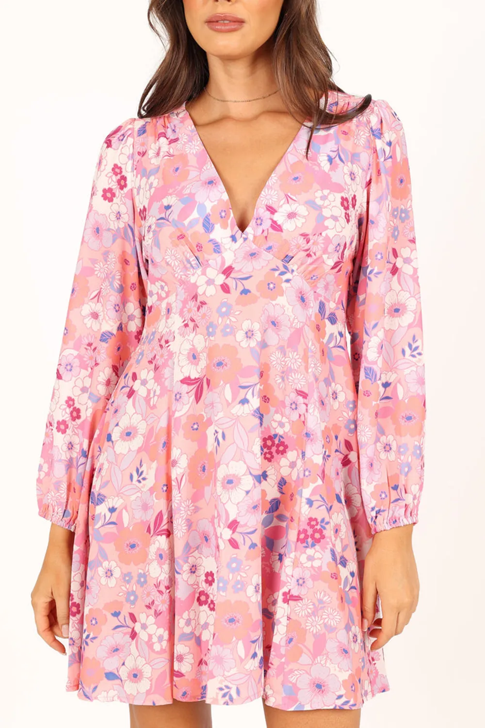 FINNICK LONG SLEEVE MINI DRESS - PINK FLORAL