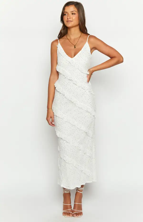 Hudson White Ruffle Maxi Dress