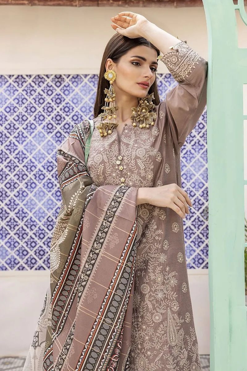 3 Piece Kurta Embroidered | Dupatta& Bottom & Tops | Color Gray Purple