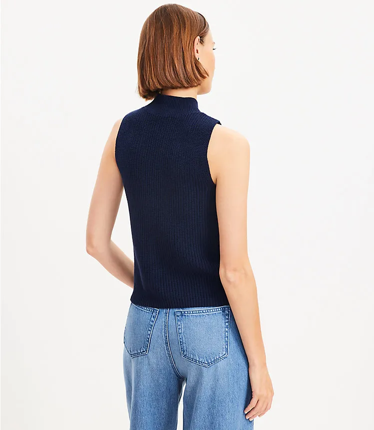 Ribbed Mock Neck Sleeveless Sweater