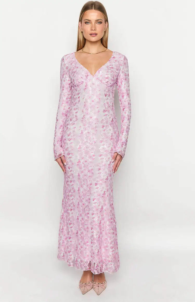 Zach Pink Long Sleeve Maxi Dress