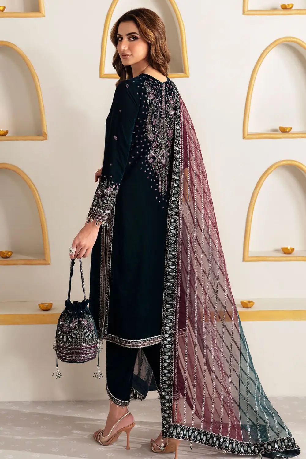 Embroidered Velvet Formal Sets