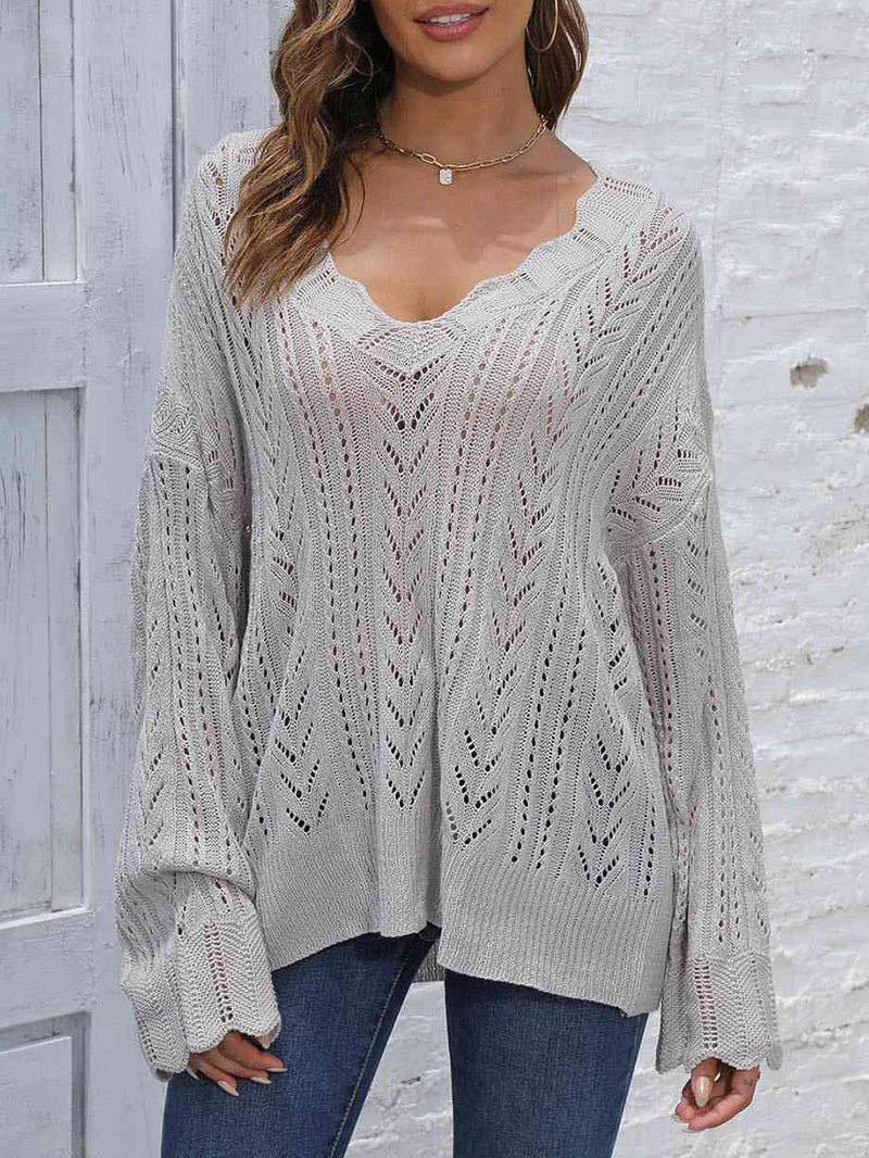 Openwork V-Neck Sweater