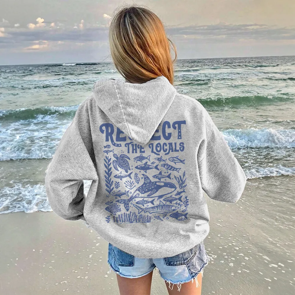 RESPECT THE LOCALS PATTERN PRINTED HOODIE