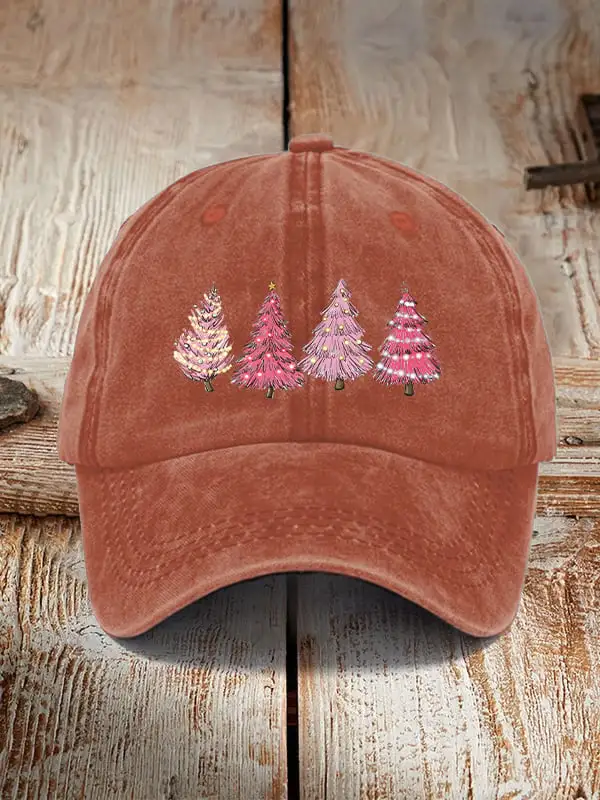 Pink Christmas tree print unisex hat