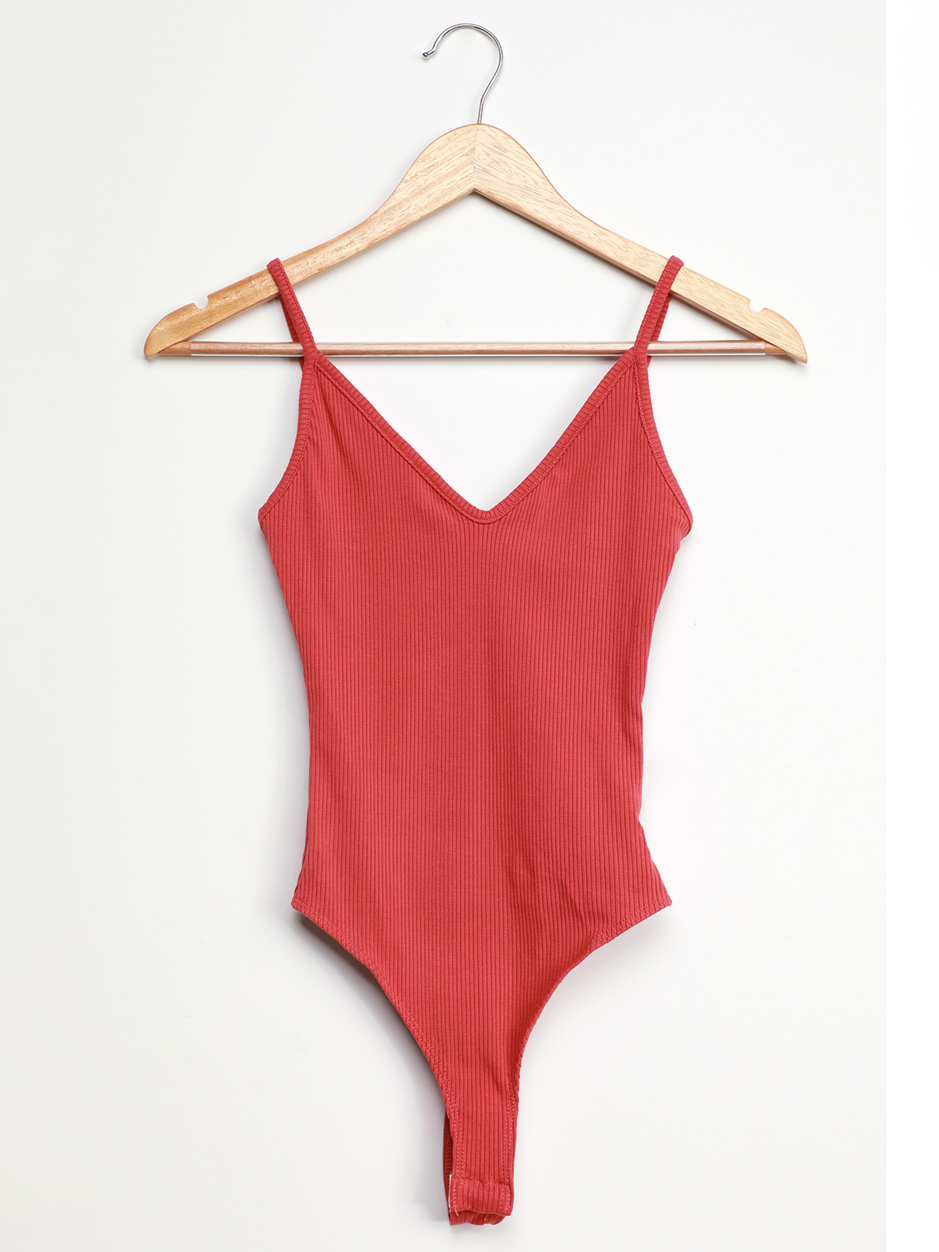 Rusty Rose Ribbed V-Neck Cami Bodysuit