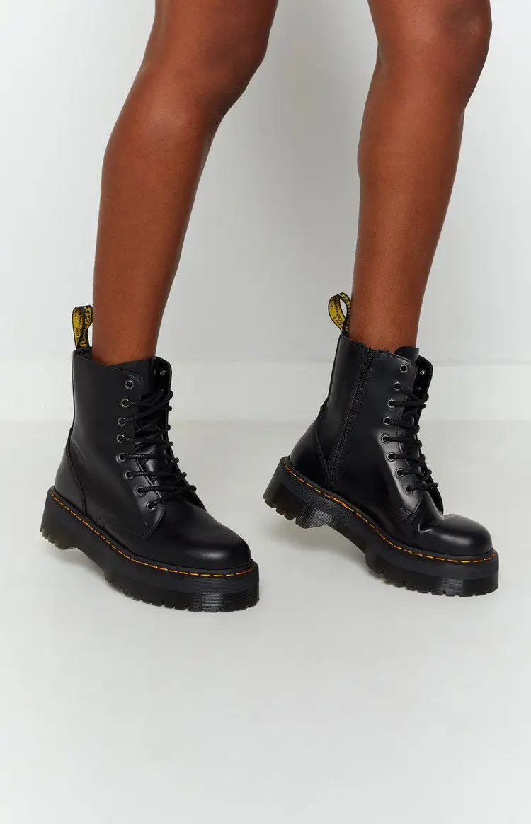 Dr. Martens Jadon 8 Eye Boot Black Polish Smooth