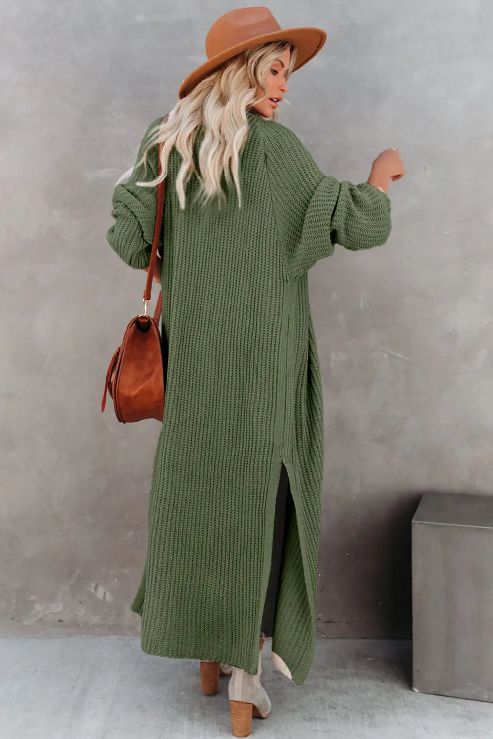 Open Front Side Slit Duster Knit Cardigan