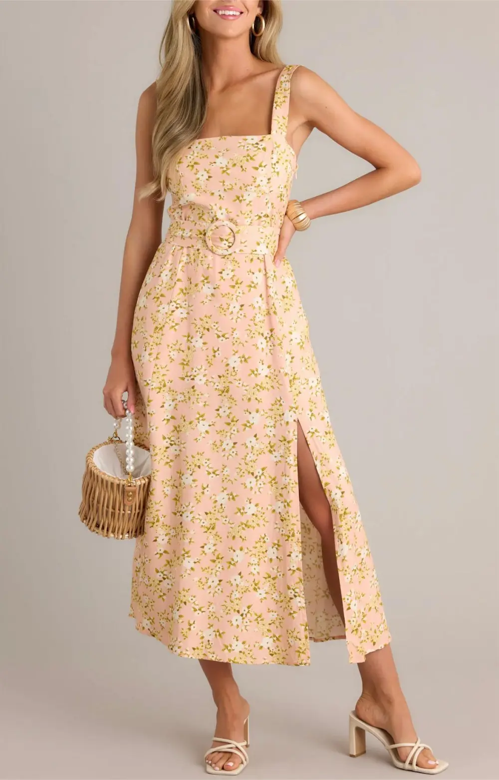 BLOOMING GRACE ORANGE PEACH FLORAL MAXI DRESS