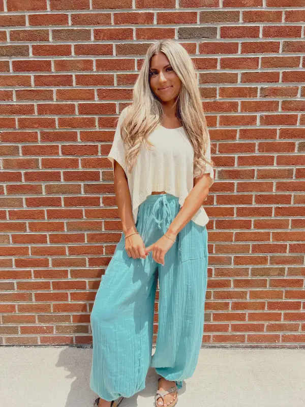 Carefree Aqua Wide Leg Pants