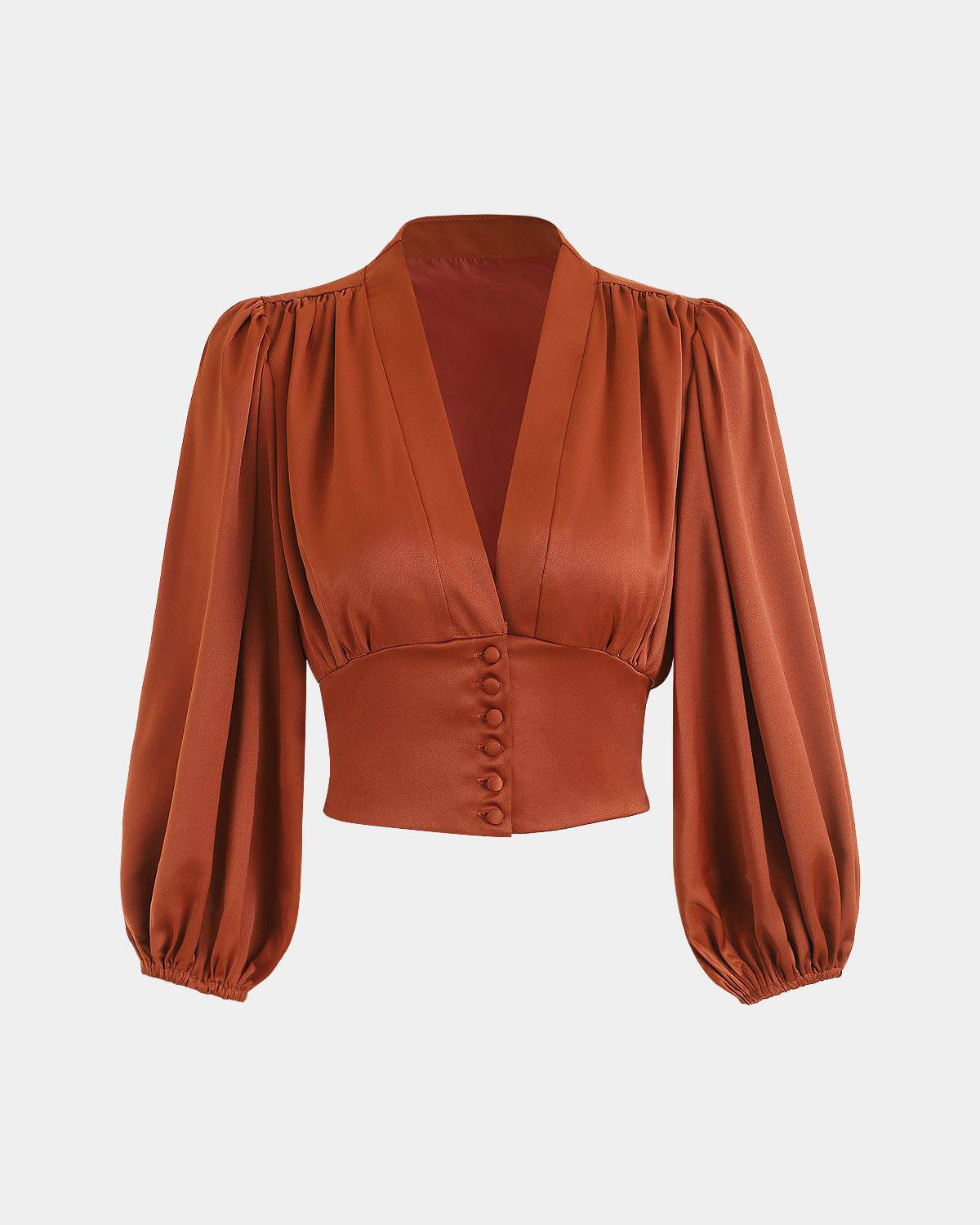 The Balloon Sleeves Satin Crop Blouse