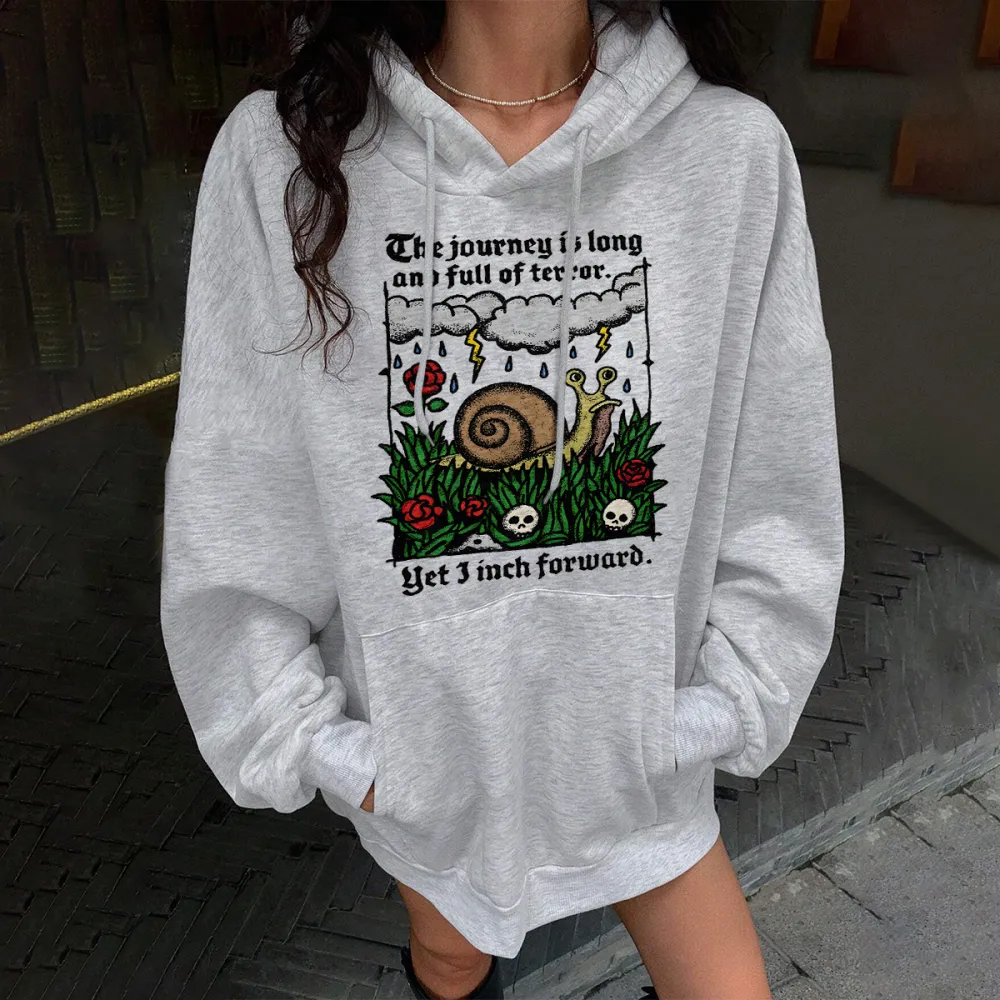 THE JOURNEY IS LONG PATTERN PRINTED HOODIE