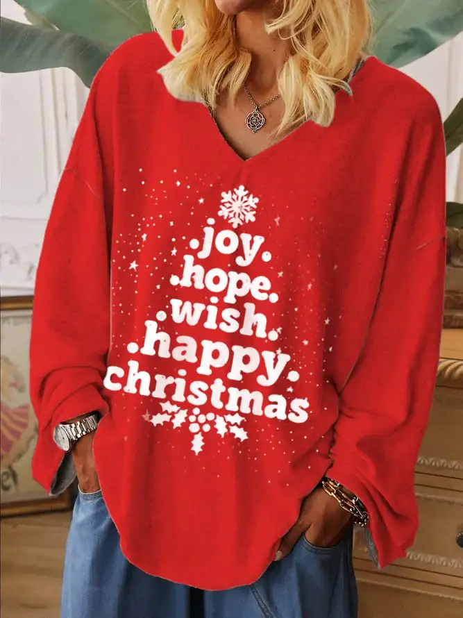 Women's Joy Hope Wish Merry  🎄Casual Long Sleeve T-Shirt