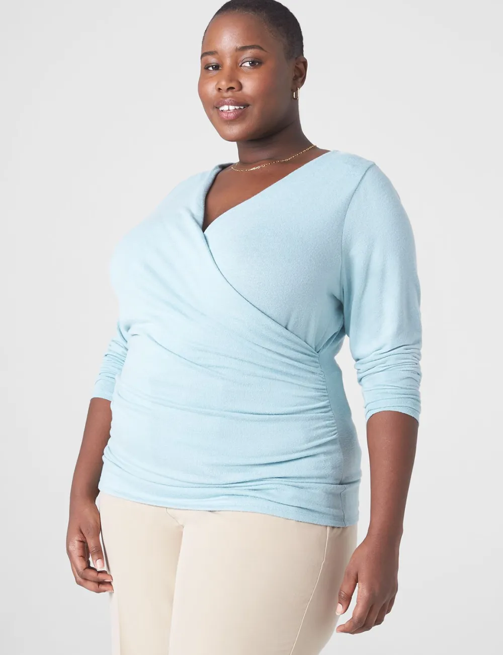 Classic Faux-Wrap Ruched-Side Top