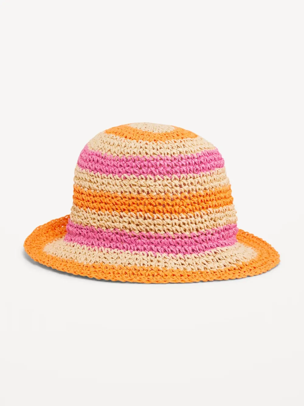 Crochet Bucket Straw Hat for Girls