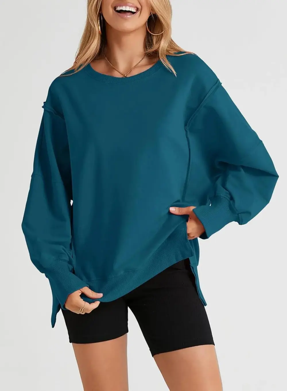 Oversized Reverse Seam Sweatshirt Long Sleeve Crewneck Pullover