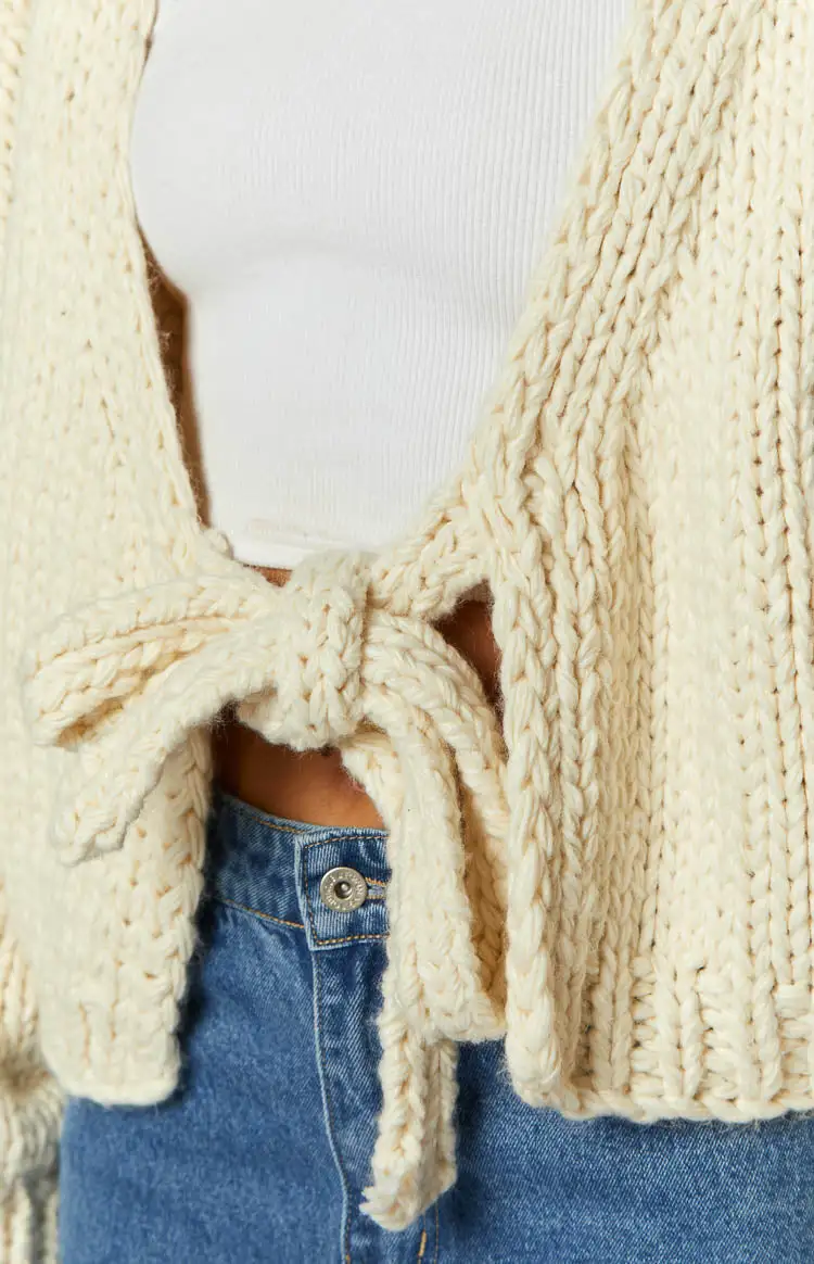 Holiday Cream Tie Up Knit Cardigan