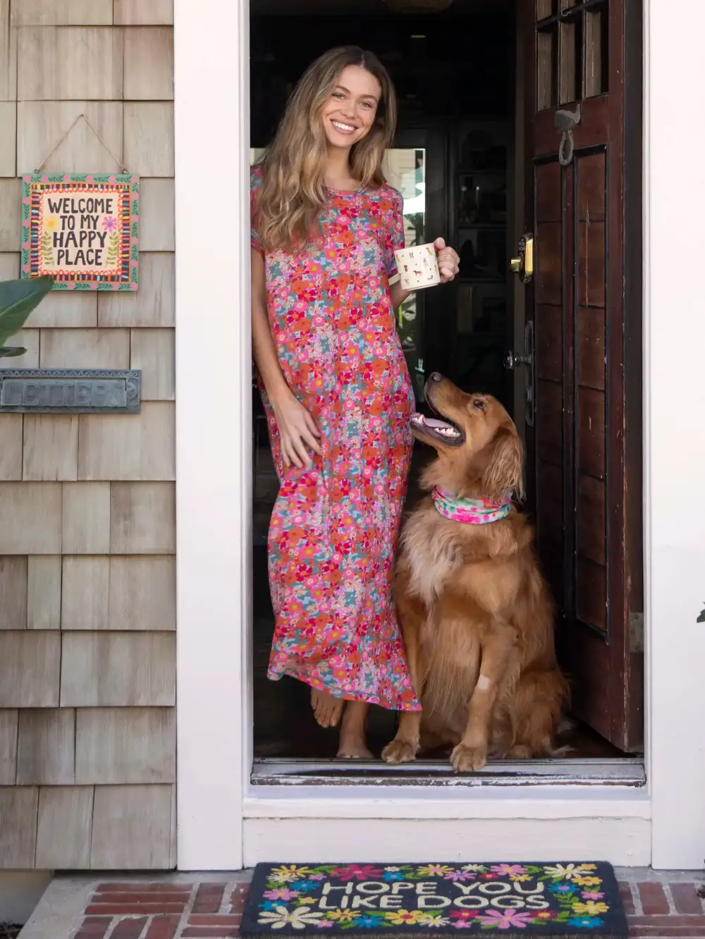 Frankie Knit Tee Midi Dress - Pink Red Floral