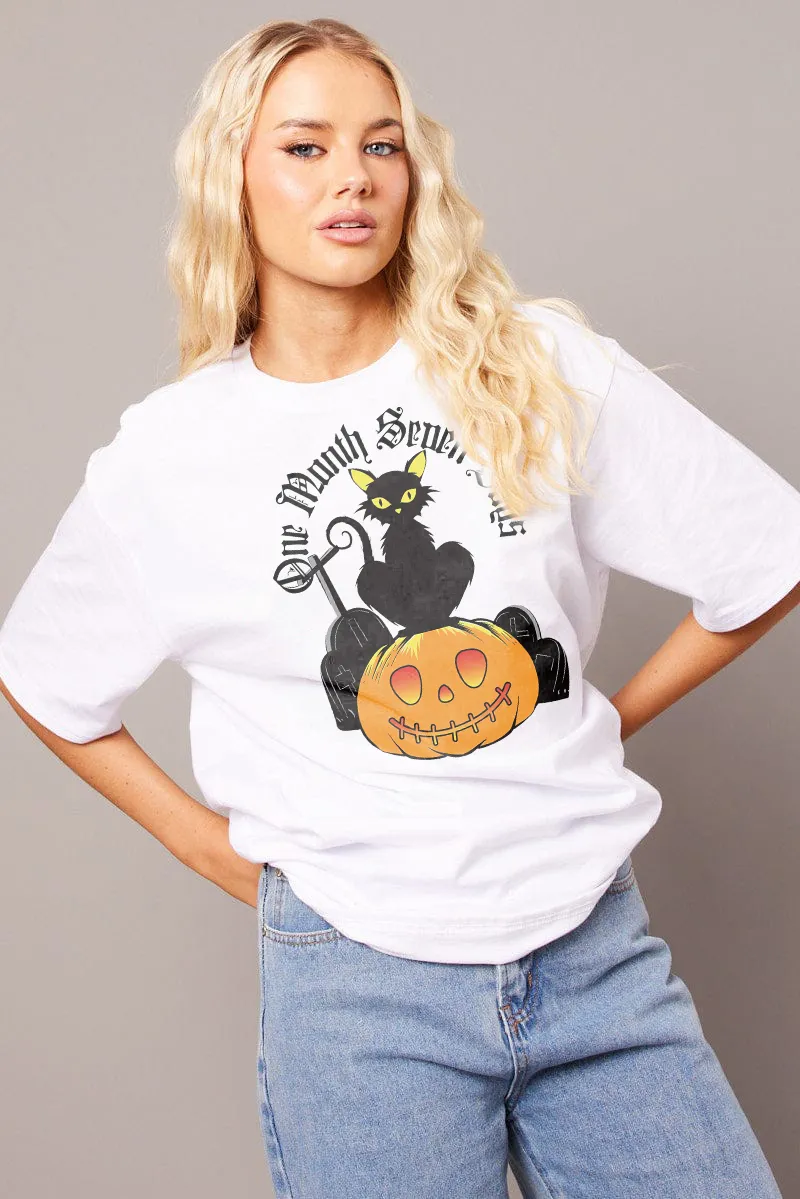 Women's Artistic Pumpkin Letter Combination Printed T-shirt