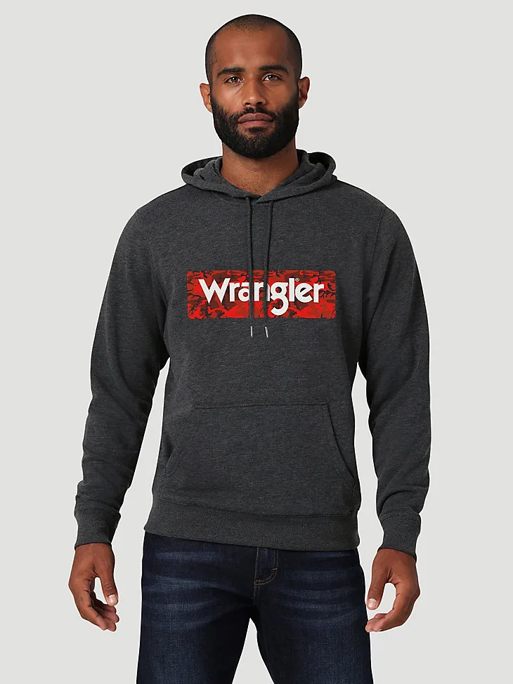 MEN'S WRANGLER CAMO LOGO HOODIE IN CAVIAR HEATHER