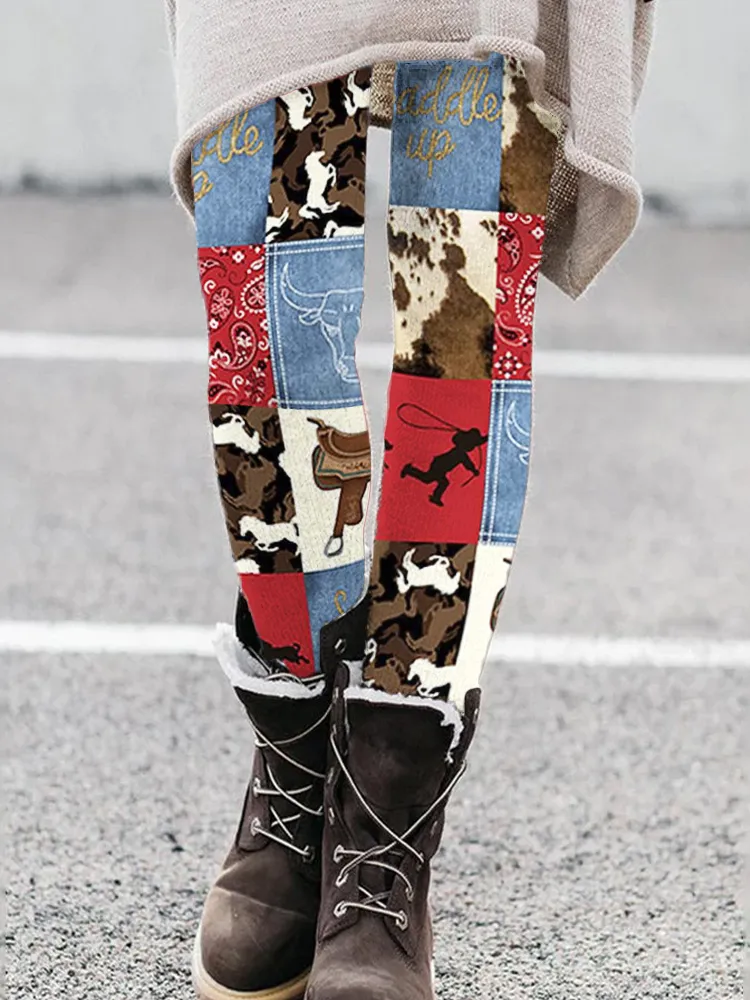 Western Cowboy Patchwork Pattern Leggings