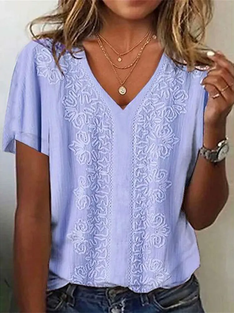 Vintage Western Tribal Printed Casual V Neck T-Shirt