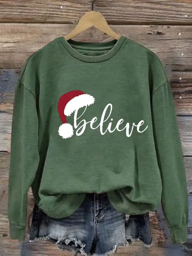 Women's Merry Christmas Christmas Believe Printed Sweatshirt