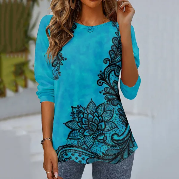 Casual Floral Round Neck Women'S T-Shirt