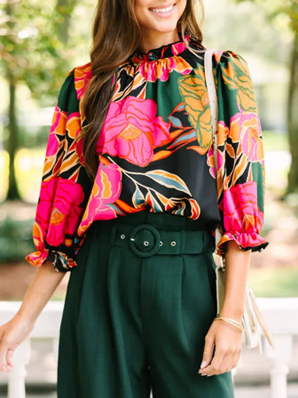 Green Floral Blouse