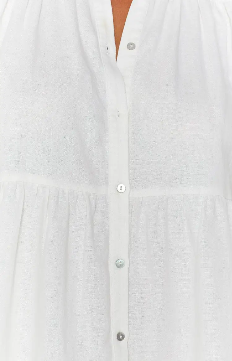 Frances White Linen Tiered Dress